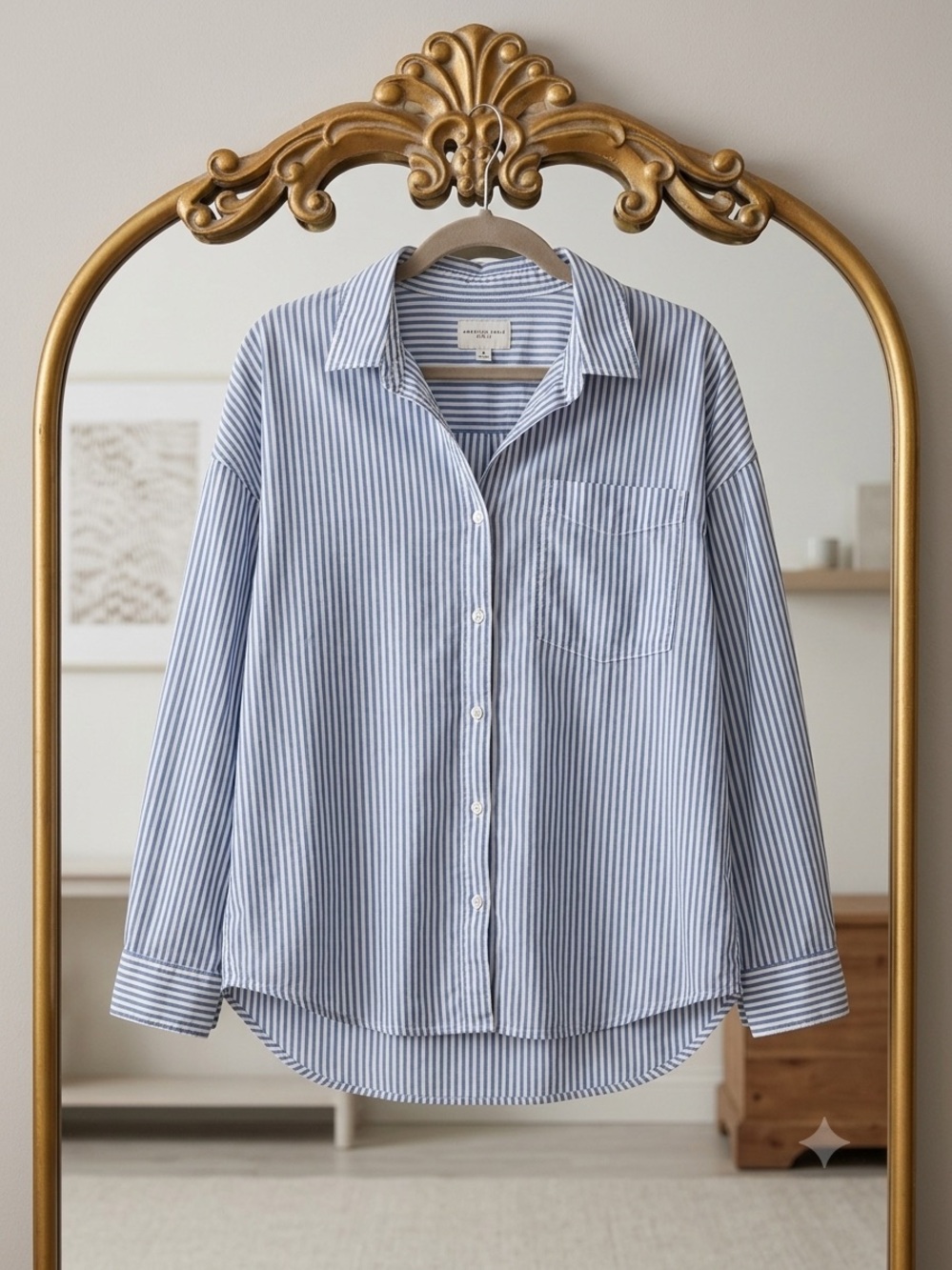 American Eagle Outfitters Blue and White Striped Button-Down Shirt
